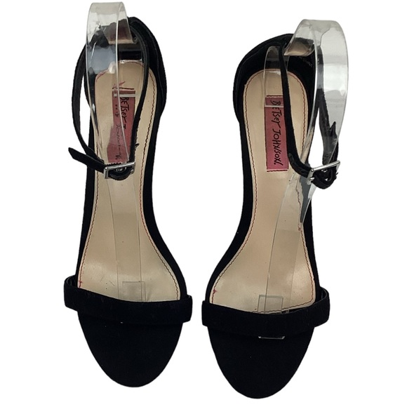 Betsy Johnson Black Velvet Ankle Strap Dress Stiletto - Picture 1 of 11